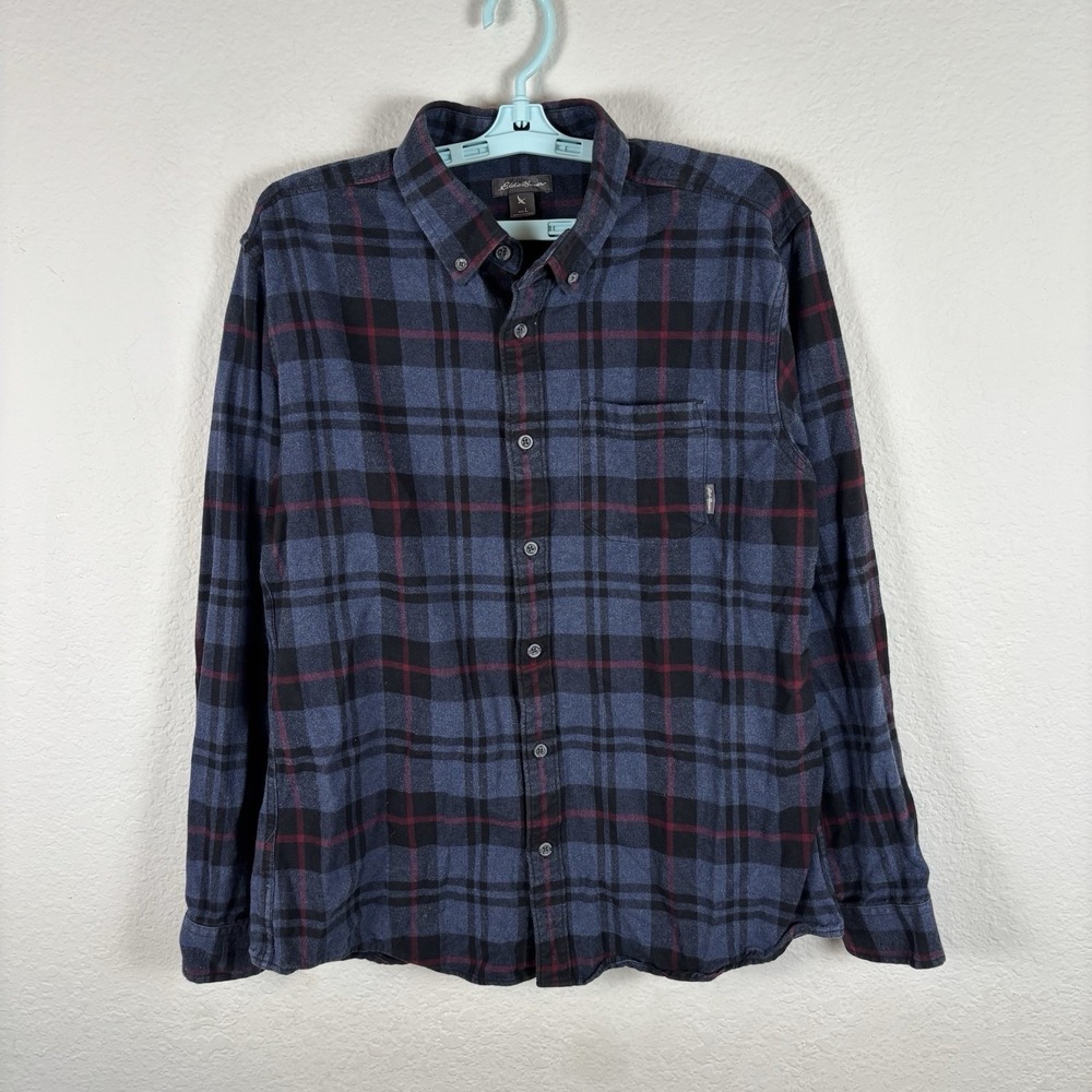 Eddie Bauer Mens Button Up Shirt Sz L Large Long Sleeve Check Pilling Good